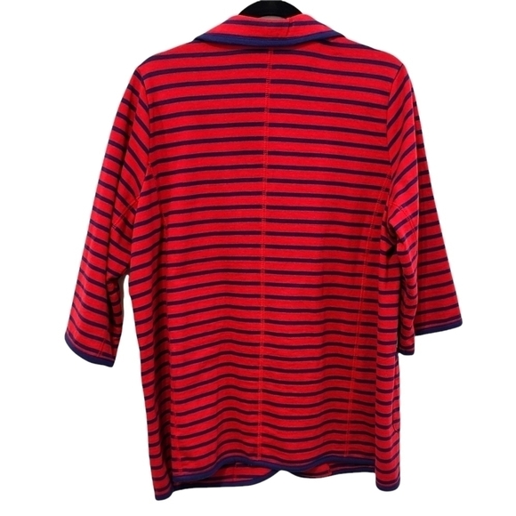 Woman Within Blazer / Cardigan Red & Navy Blue Stripes, Medium - Picture 2 of 16